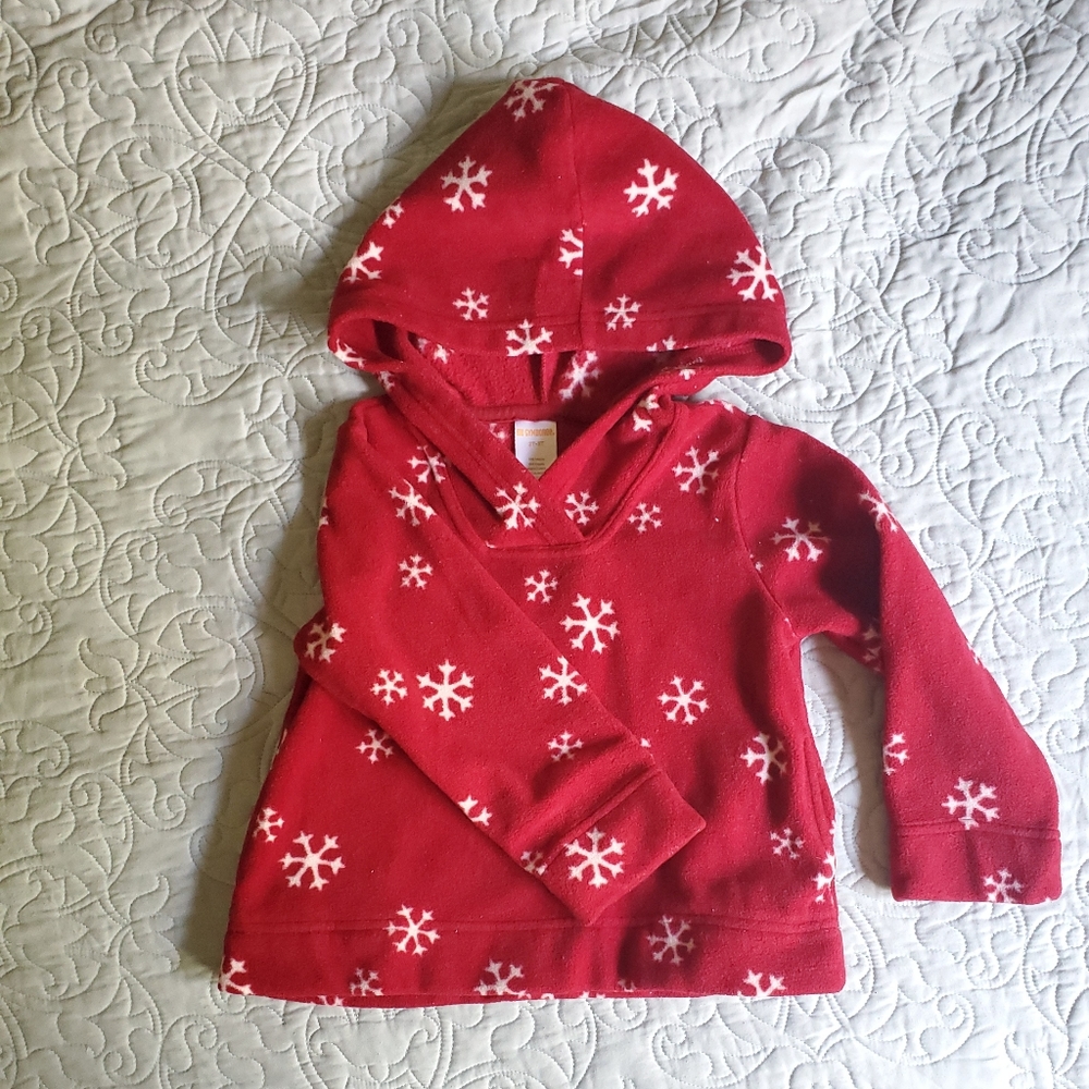 Crimson Red Snowflake Fleece hoodie 2T-3T